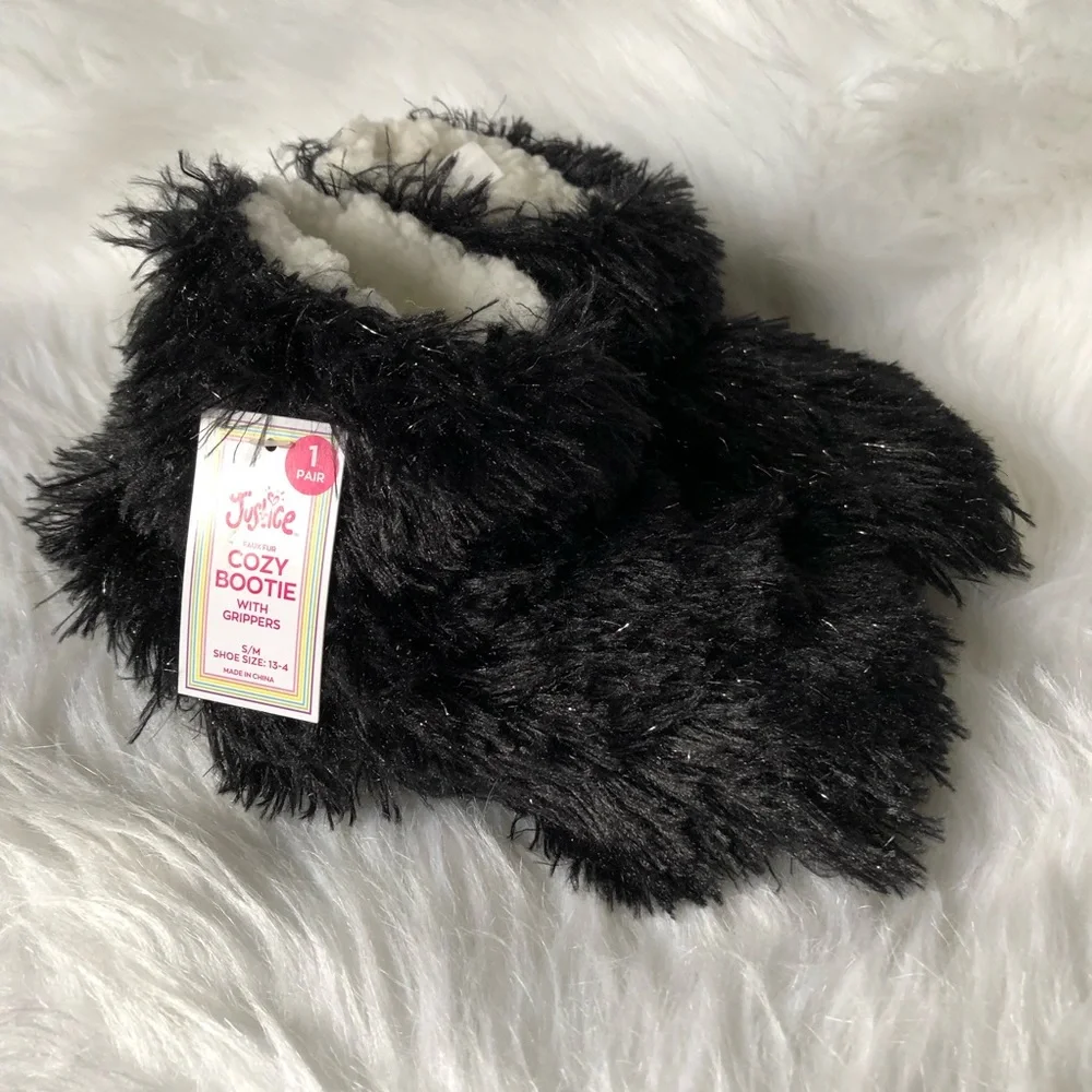 Justice Slipper Girls‎ Size S/M 13-4 Cozy Bootie With Grippers Black New